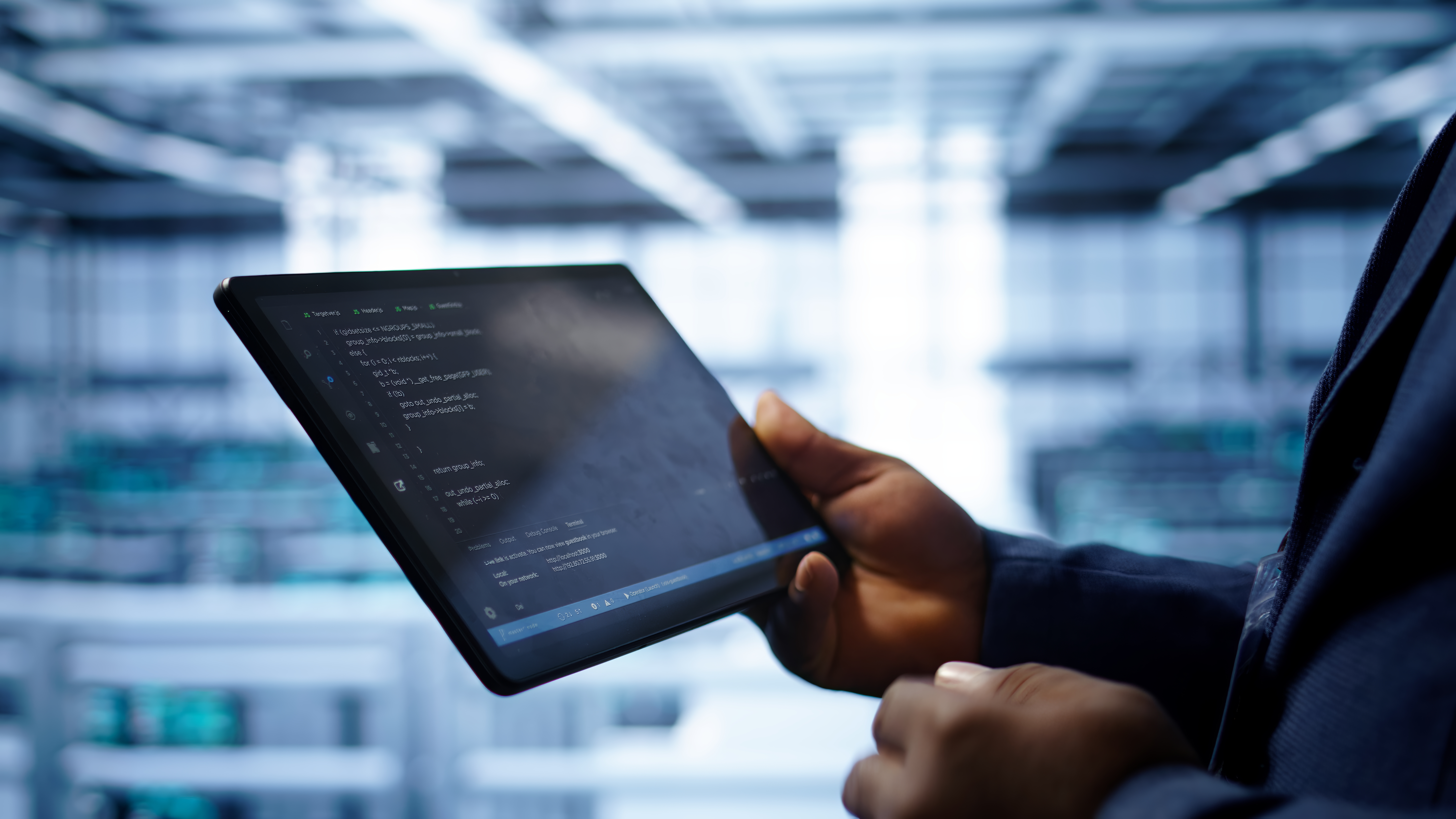 Code editor showing backend API routing